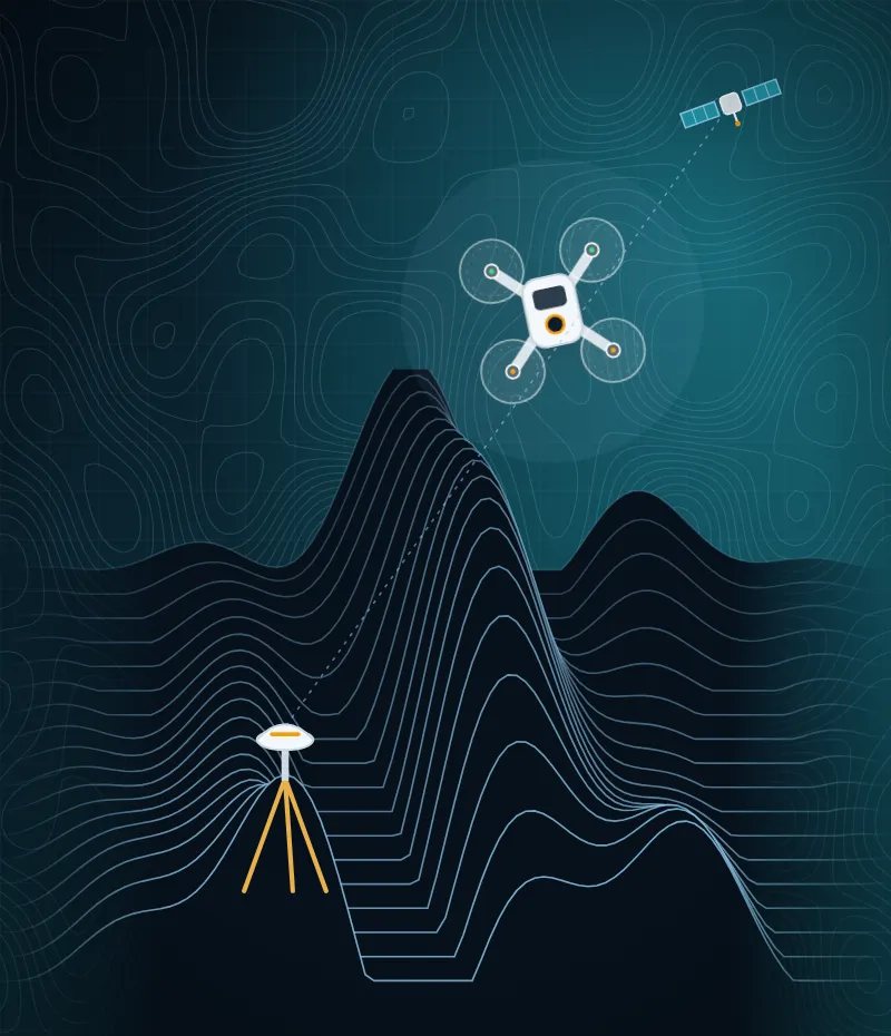 Survey team using DGPS and drones in the field